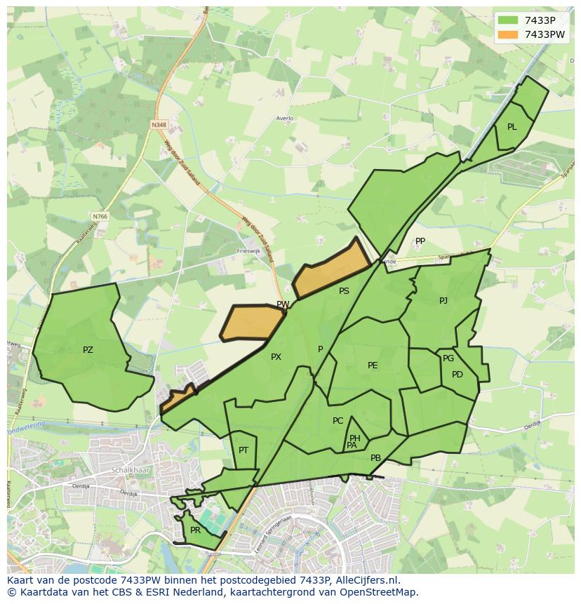Afbeelding van het postcodegebied 7433 PW op de kaart.