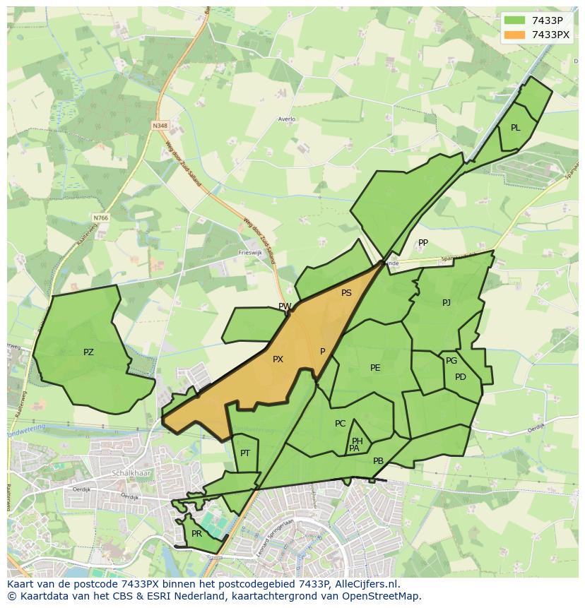 Afbeelding van het postcodegebied 7433 PX op de kaart.