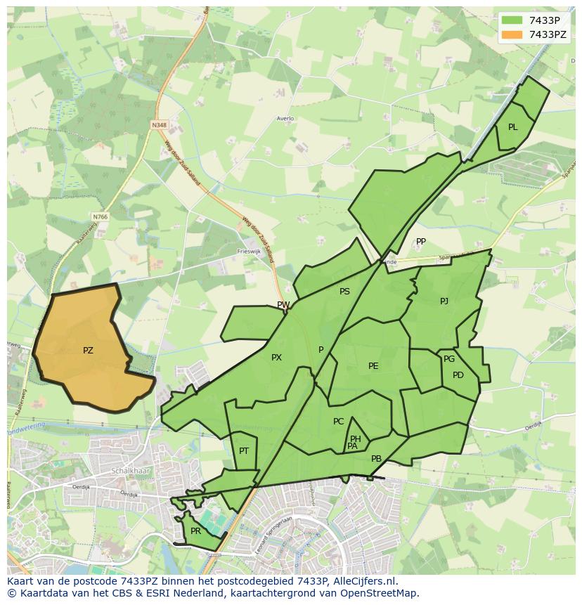 Afbeelding van het postcodegebied 7433 PZ op de kaart.