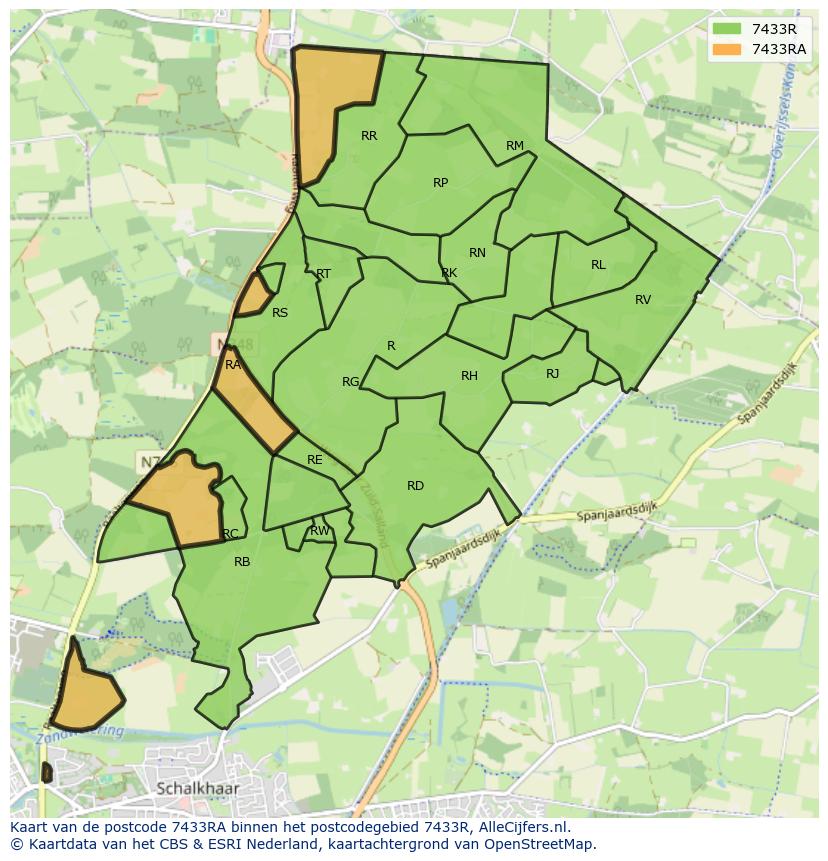 Afbeelding van het postcodegebied 7433 RA op de kaart.