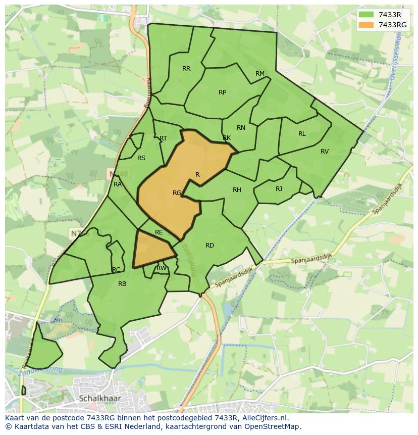 Afbeelding van het postcodegebied 7433 RG op de kaart.