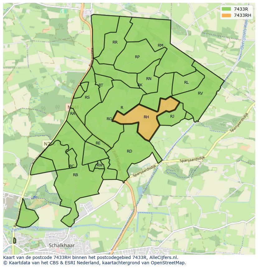 Afbeelding van het postcodegebied 7433 RH op de kaart.