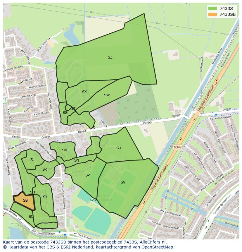 Afbeelding van het postcodegebied 7433 SB op de kaart.