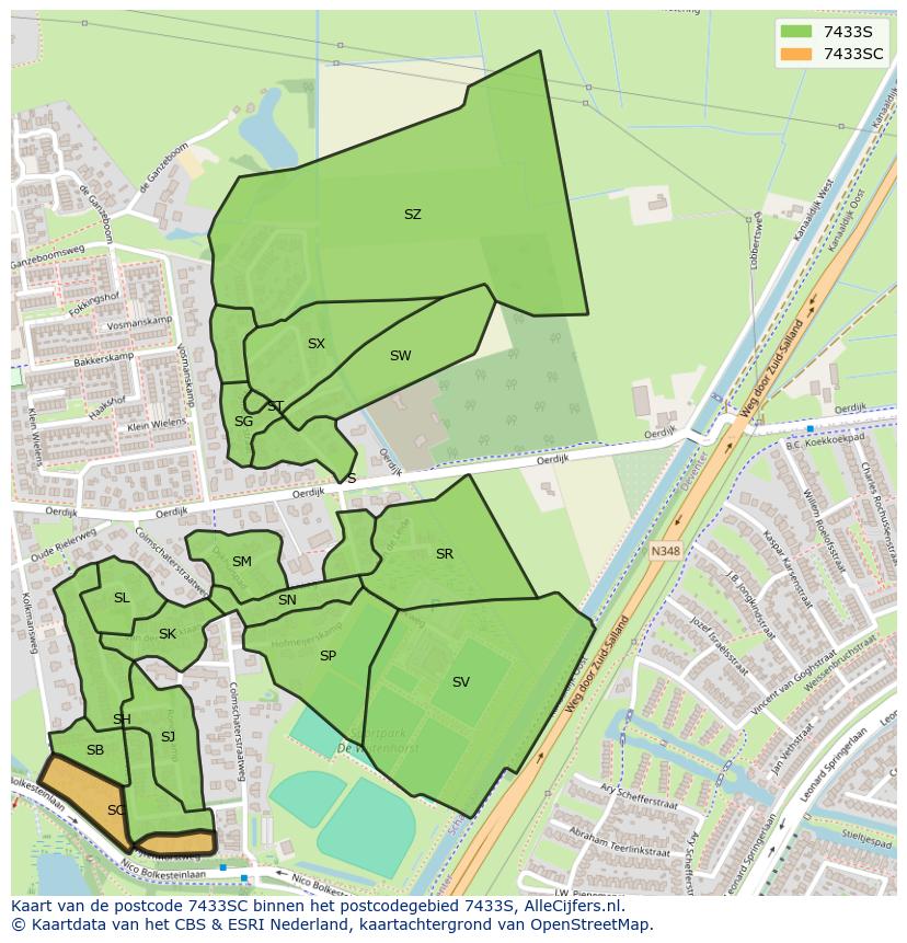 Afbeelding van het postcodegebied 7433 SC op de kaart.