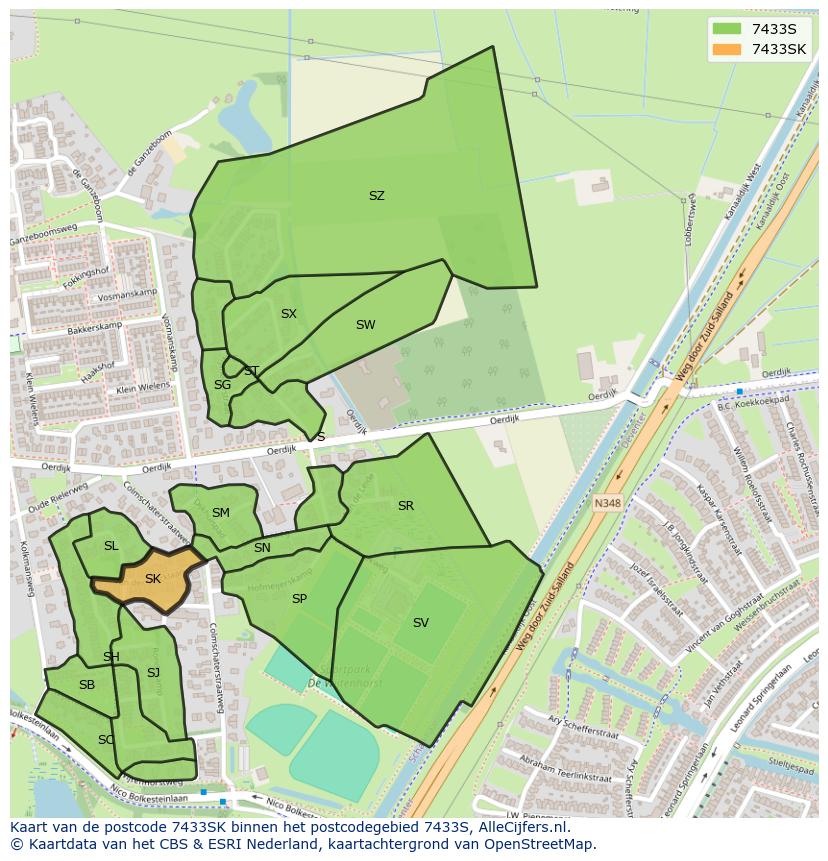 Afbeelding van het postcodegebied 7433 SK op de kaart.
