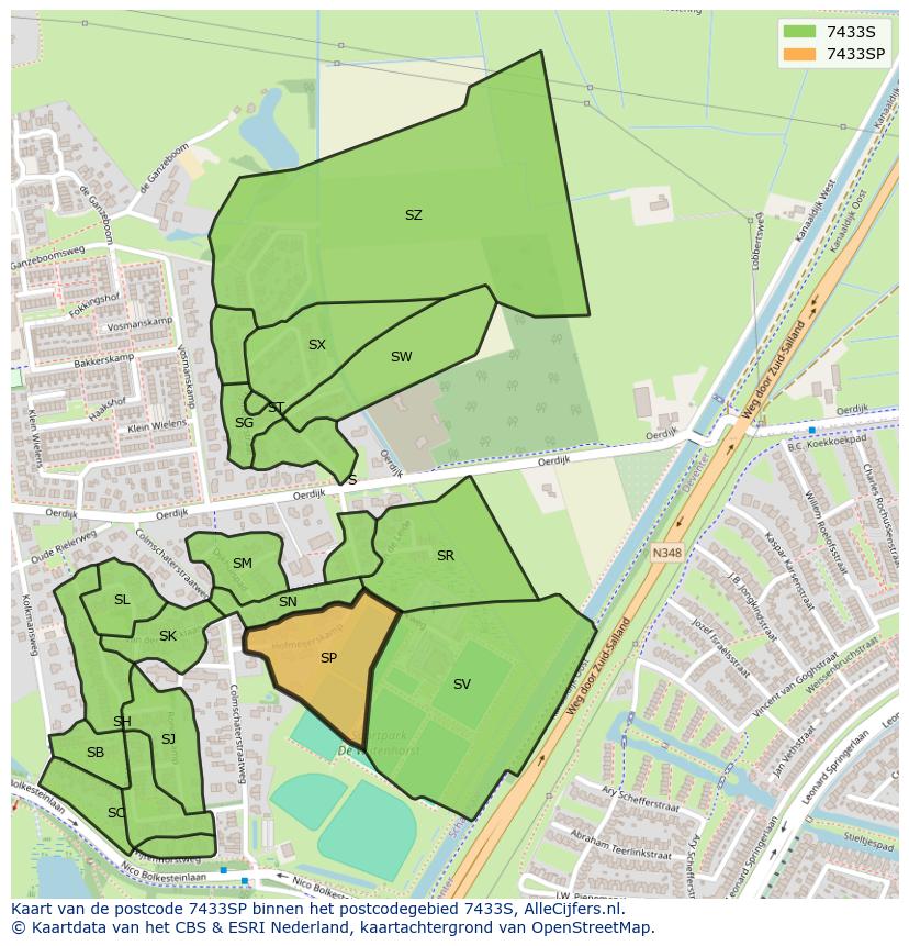 Afbeelding van het postcodegebied 7433 SP op de kaart.