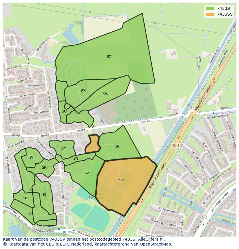 Afbeelding van het postcodegebied 7433 SV op de kaart.