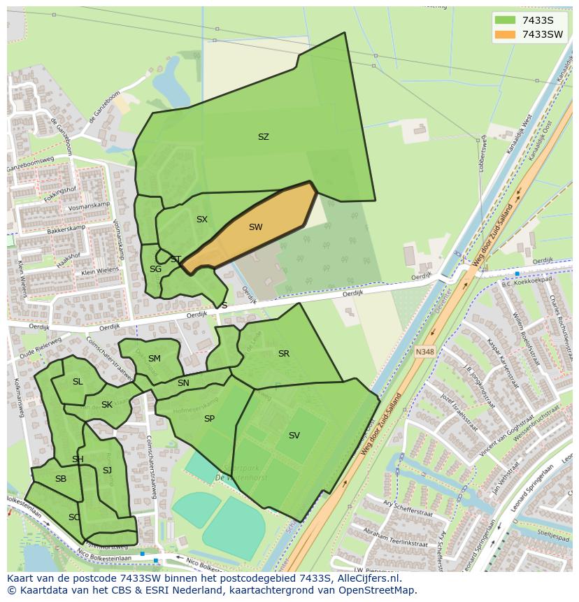 Afbeelding van het postcodegebied 7433 SW op de kaart.