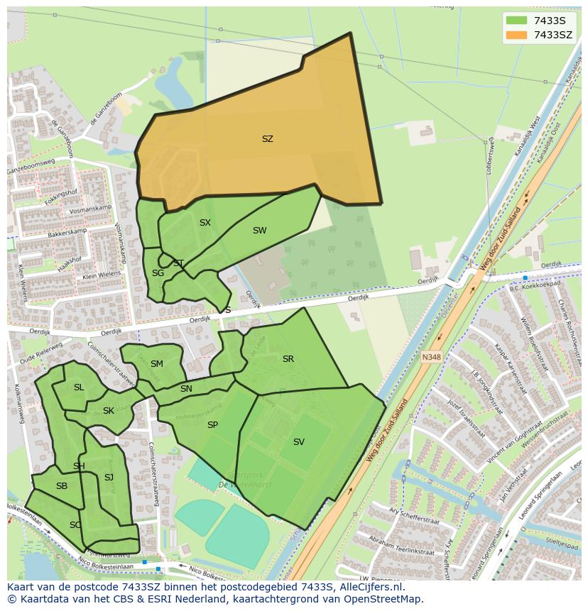 Afbeelding van het postcodegebied 7433 SZ op de kaart.