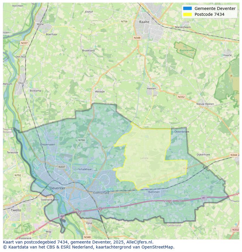 Afbeelding van het postcodegebied 7434 op de kaart.