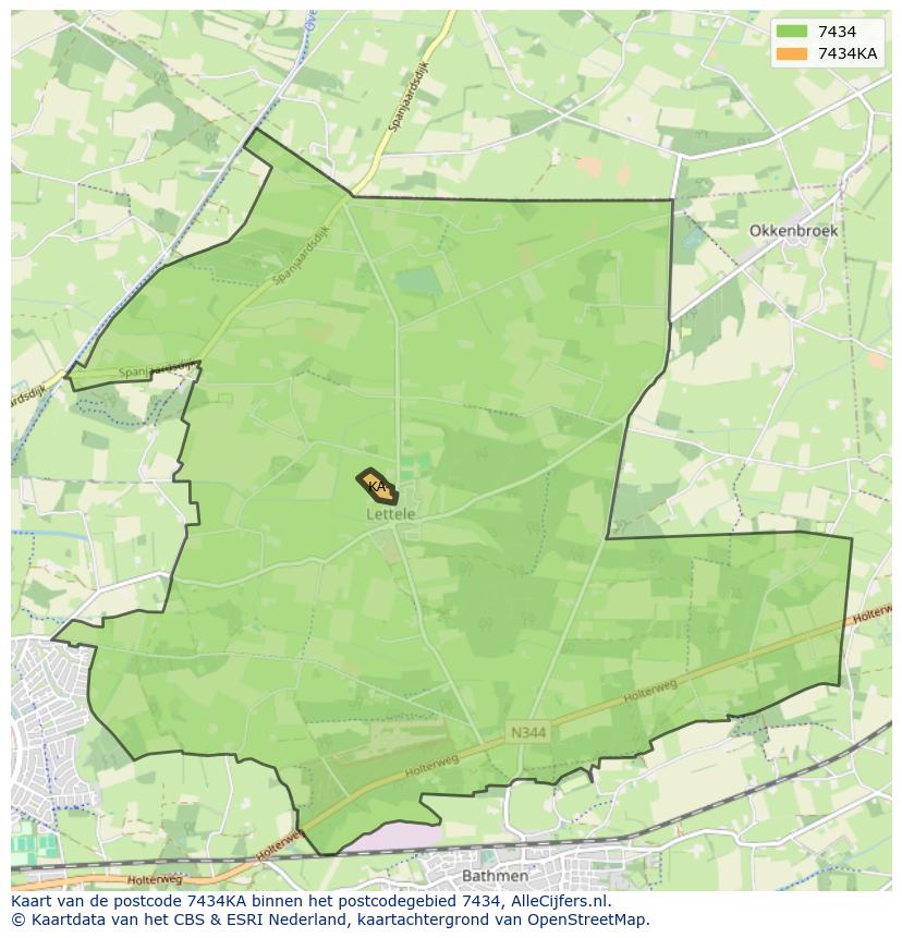 Afbeelding van het postcodegebied 7434 KA op de kaart.