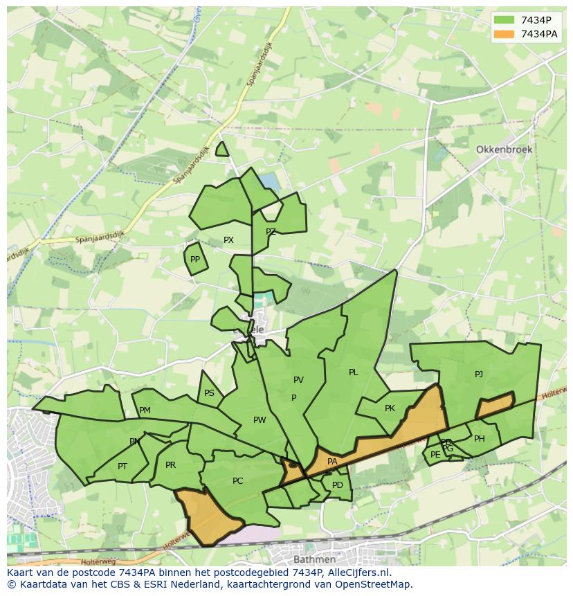 Afbeelding van het postcodegebied 7434 PA op de kaart.