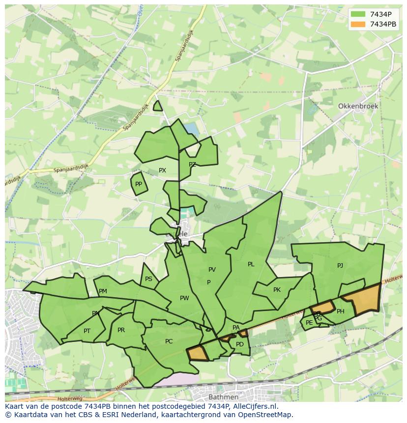 Afbeelding van het postcodegebied 7434 PB op de kaart.