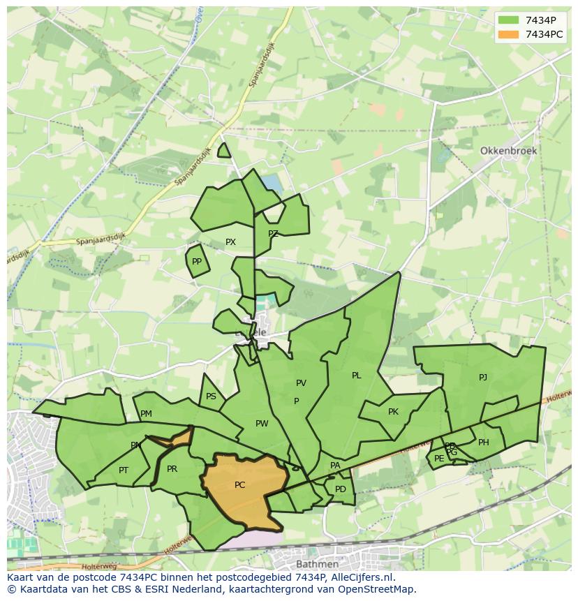 Afbeelding van het postcodegebied 7434 PC op de kaart.