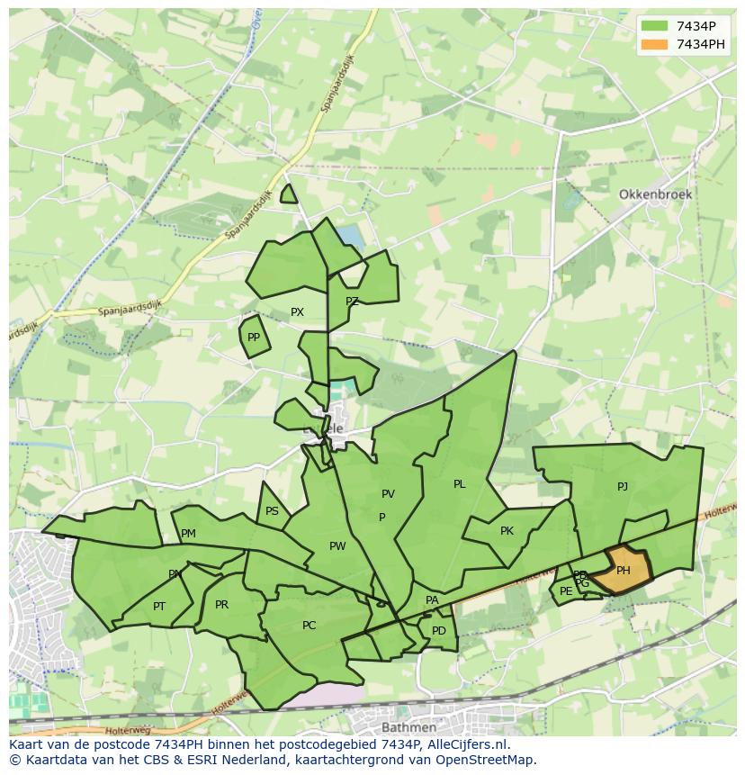 Afbeelding van het postcodegebied 7434 PH op de kaart.