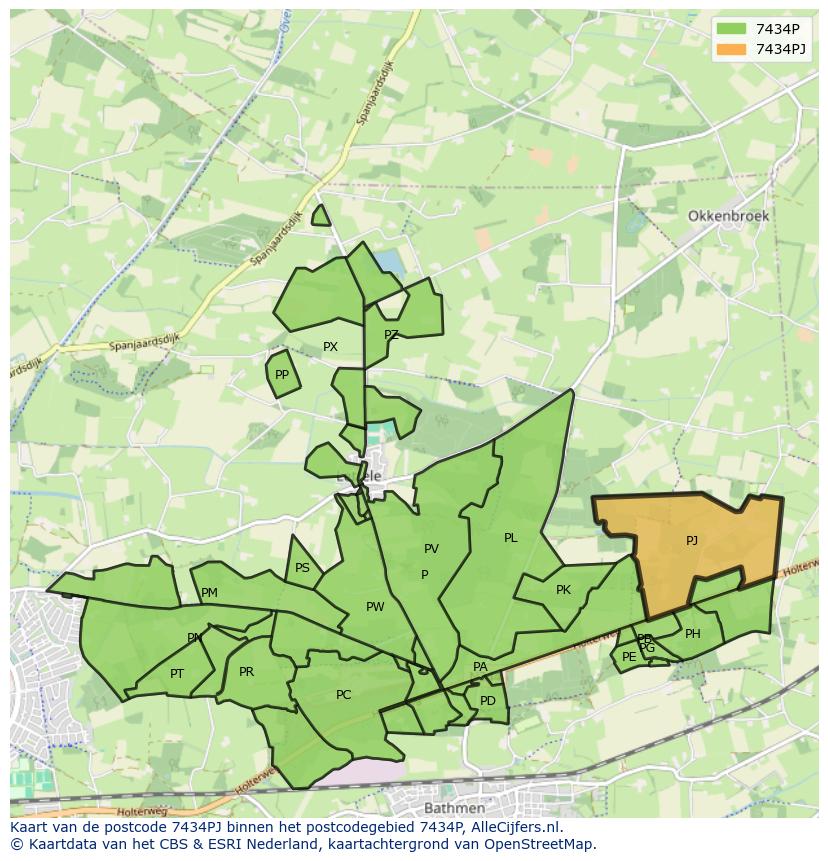 Afbeelding van het postcodegebied 7434 PJ op de kaart.