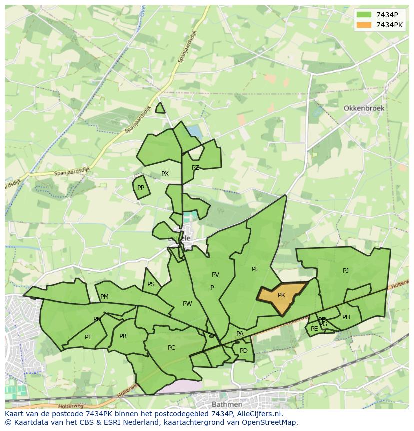 Afbeelding van het postcodegebied 7434 PK op de kaart.