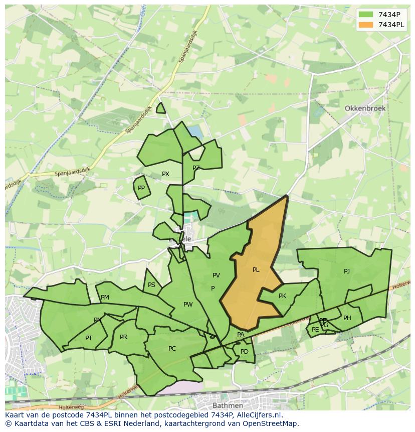 Afbeelding van het postcodegebied 7434 PL op de kaart.