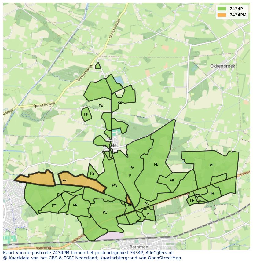 Afbeelding van het postcodegebied 7434 PM op de kaart.