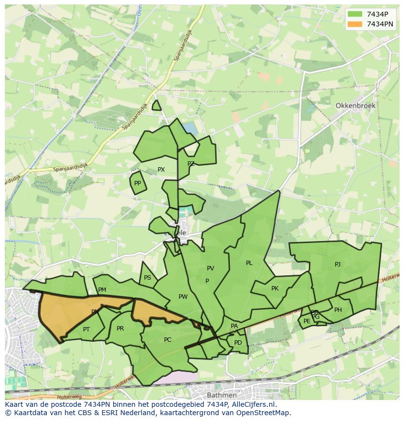 Afbeelding van het postcodegebied 7434 PN op de kaart.
