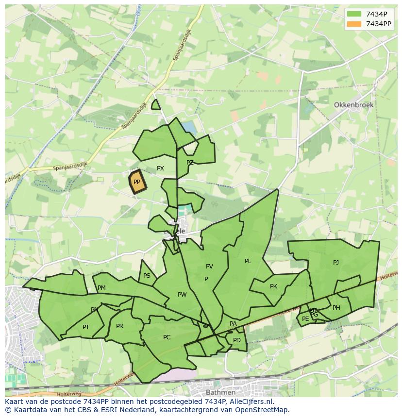 Afbeelding van het postcodegebied 7434 PP op de kaart.