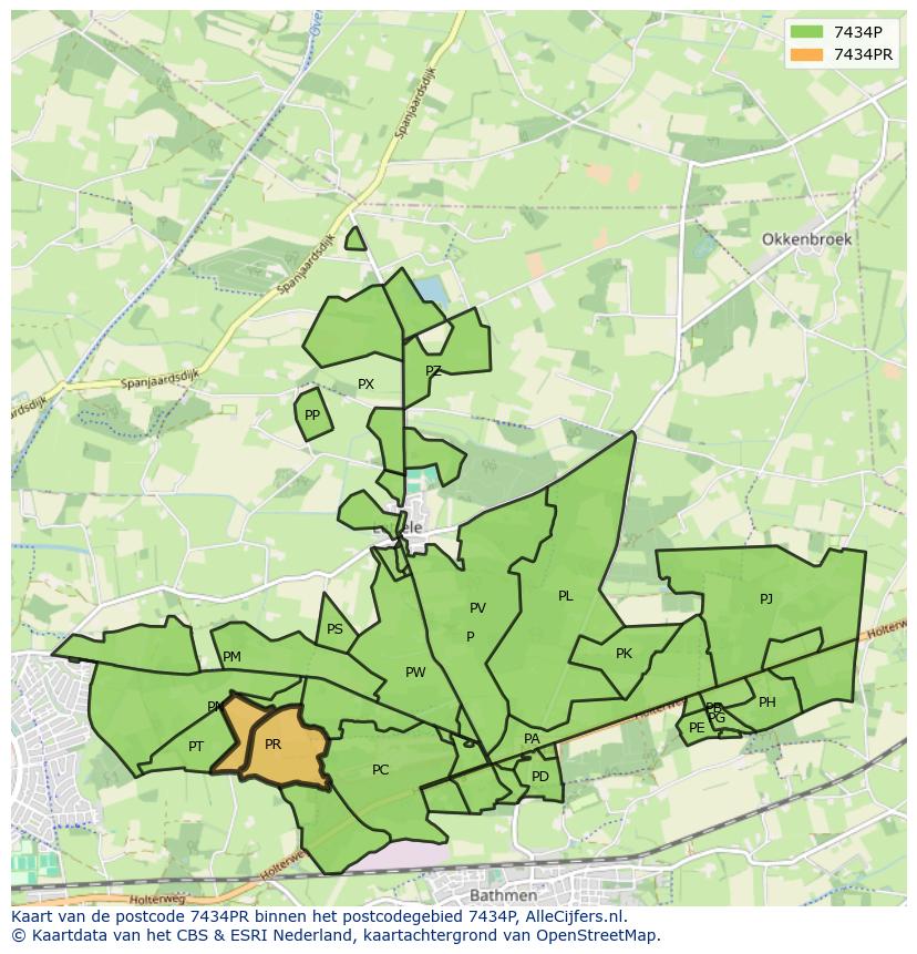 Afbeelding van het postcodegebied 7434 PR op de kaart.