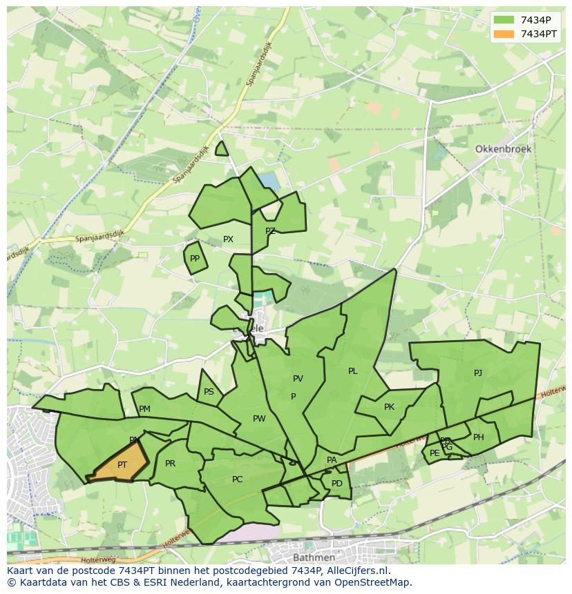 Afbeelding van het postcodegebied 7434 PT op de kaart.