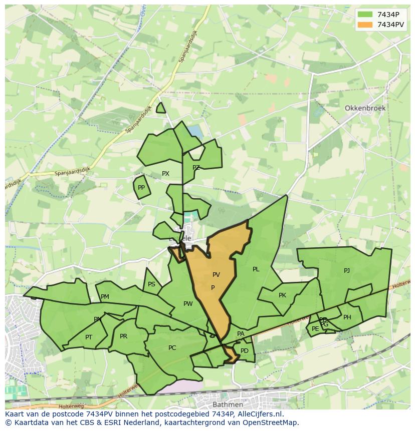 Afbeelding van het postcodegebied 7434 PV op de kaart.