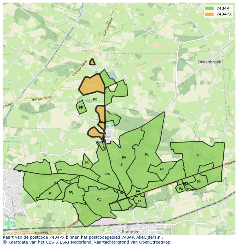 Afbeelding van het postcodegebied 7434 PX op de kaart.