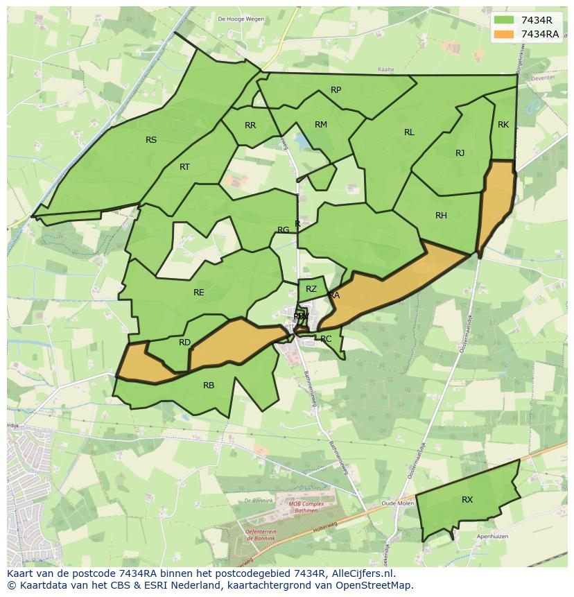 Afbeelding van het postcodegebied 7434 RA op de kaart.