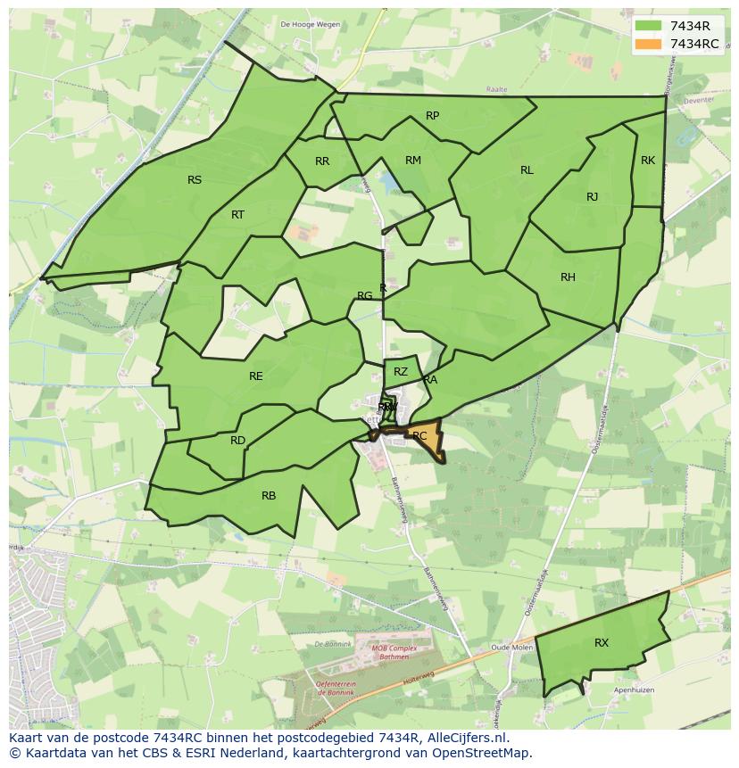 Afbeelding van het postcodegebied 7434 RC op de kaart.