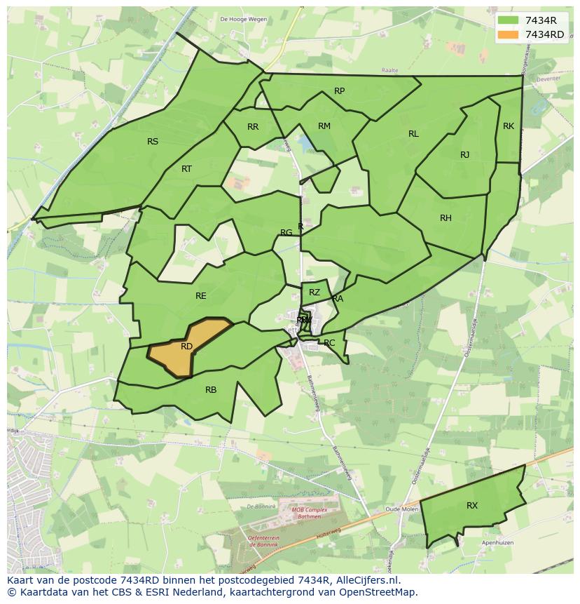 Afbeelding van het postcodegebied 7434 RD op de kaart.