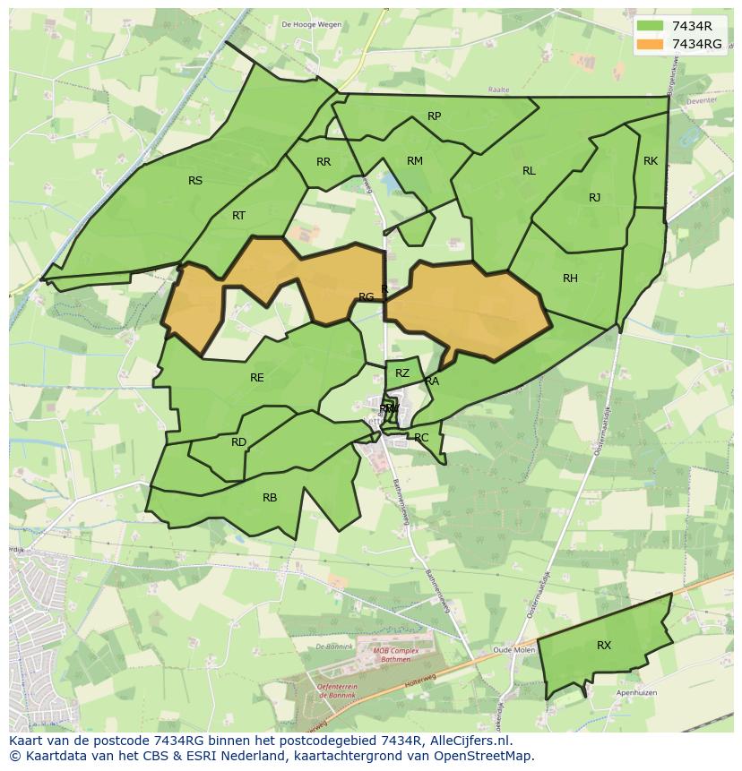 Afbeelding van het postcodegebied 7434 RG op de kaart.