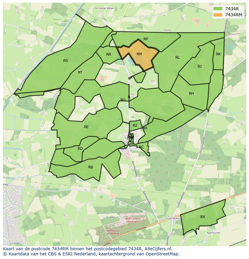 Afbeelding van het postcodegebied 7434 RM op de kaart.