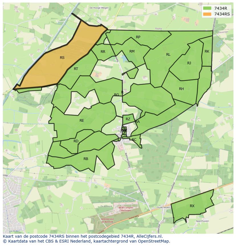 Afbeelding van het postcodegebied 7434 RS op de kaart.