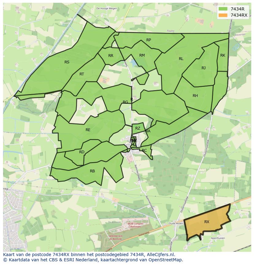 Afbeelding van het postcodegebied 7434 RX op de kaart.