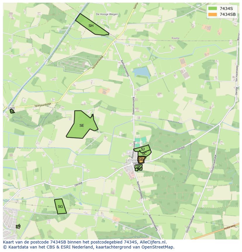 Afbeelding van het postcodegebied 7434 SB op de kaart.