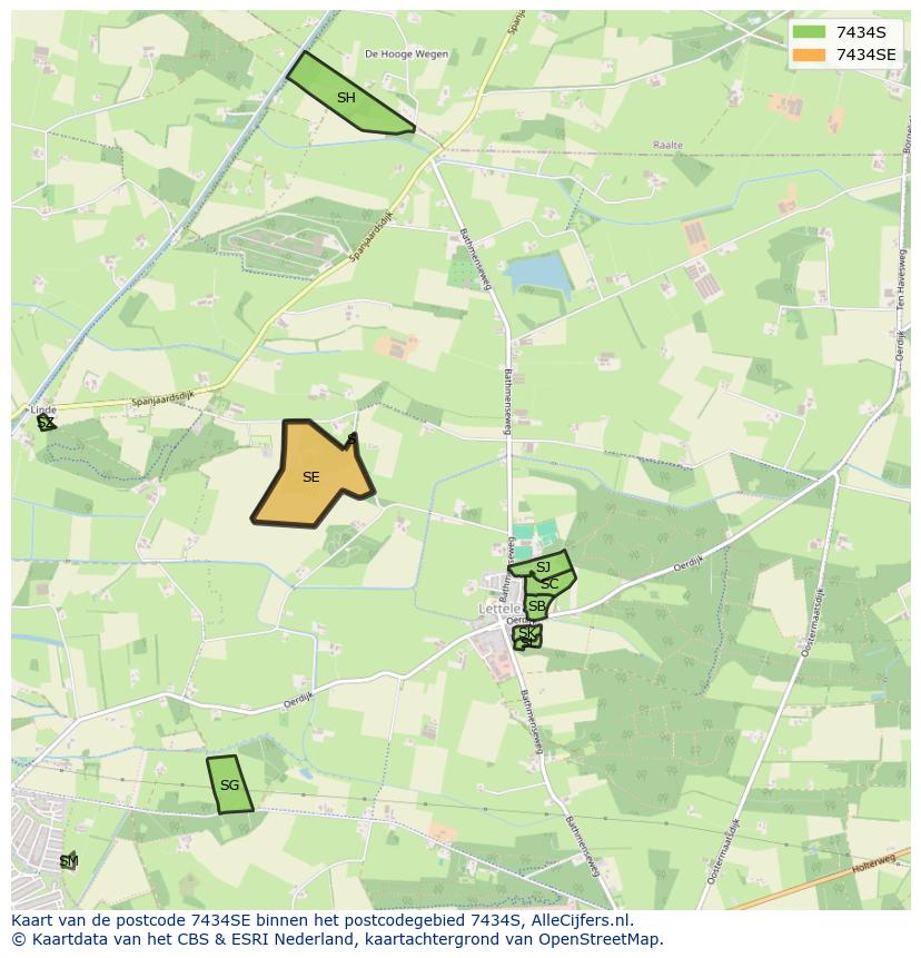 Afbeelding van het postcodegebied 7434 SE op de kaart.