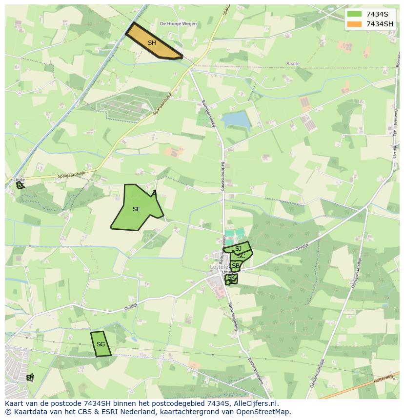 Afbeelding van het postcodegebied 7434 SH op de kaart.