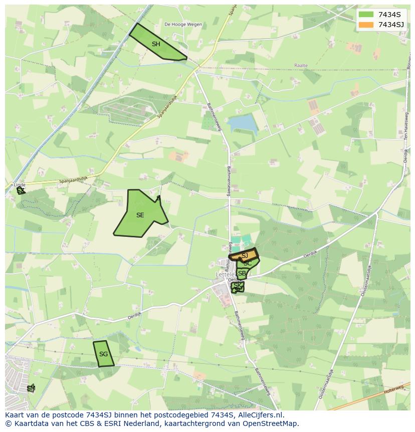 Afbeelding van het postcodegebied 7434 SJ op de kaart.