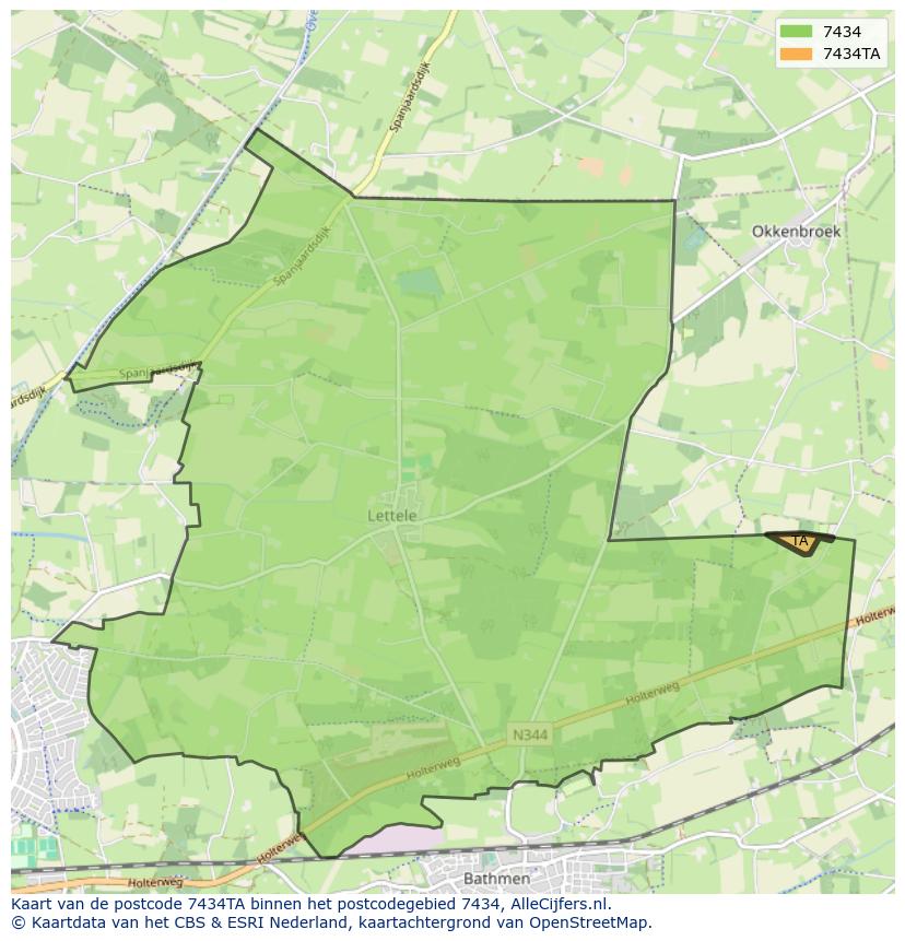 Afbeelding van het postcodegebied 7434 TA op de kaart.