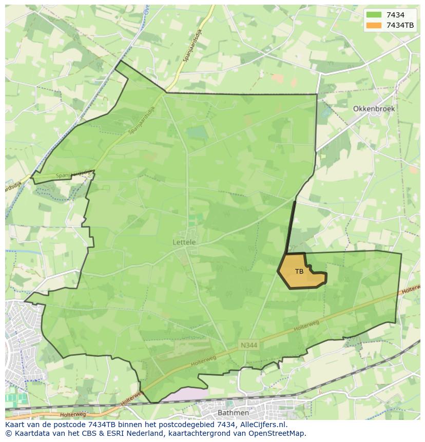 Afbeelding van het postcodegebied 7434 TB op de kaart.