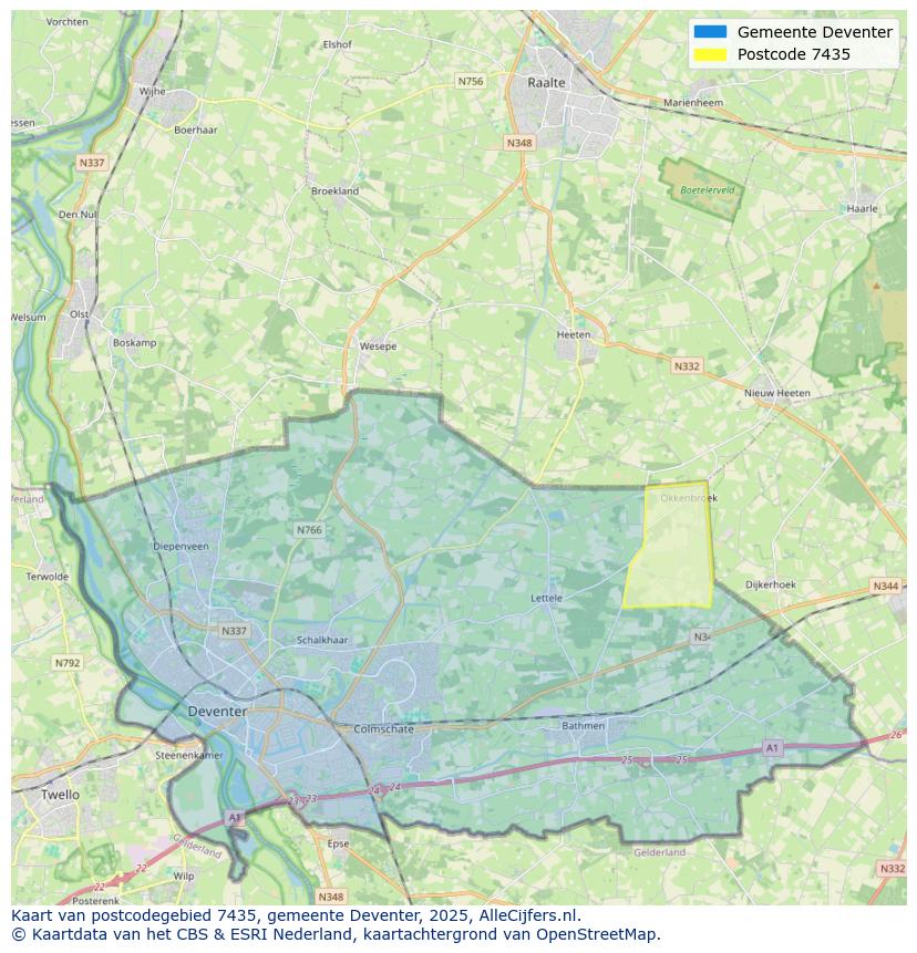 Afbeelding van het postcodegebied 7435 op de kaart.