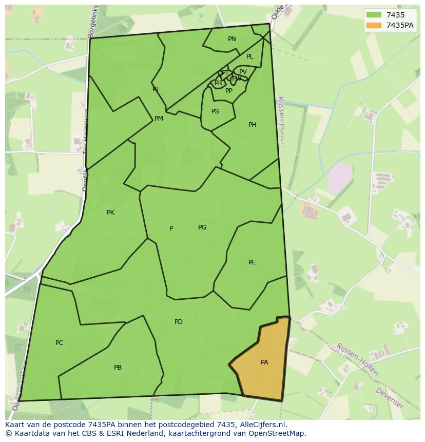 Afbeelding van het postcodegebied 7435 PA op de kaart.