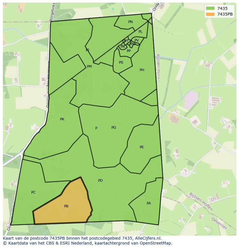 Afbeelding van het postcodegebied 7435 PB op de kaart.