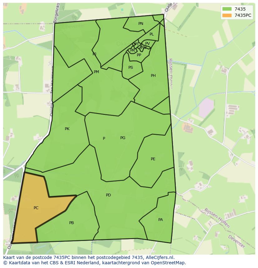 Afbeelding van het postcodegebied 7435 PC op de kaart.