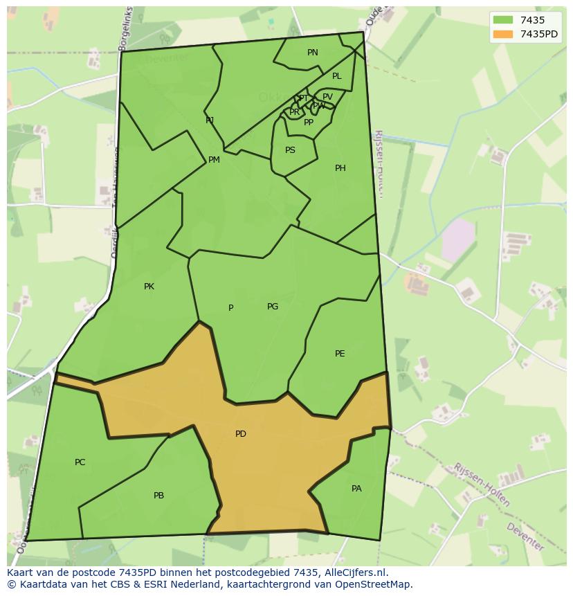 Afbeelding van het postcodegebied 7435 PD op de kaart.
