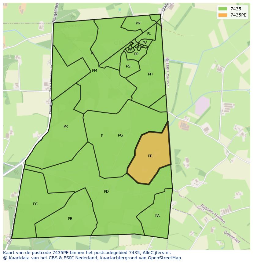 Afbeelding van het postcodegebied 7435 PE op de kaart.