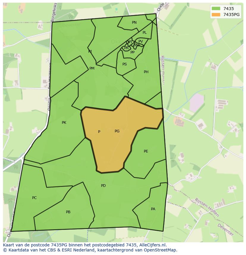 Afbeelding van het postcodegebied 7435 PG op de kaart.