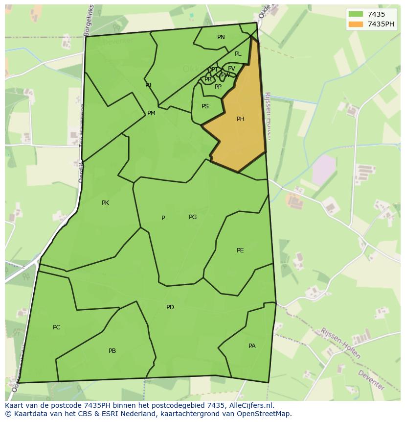Afbeelding van het postcodegebied 7435 PH op de kaart.